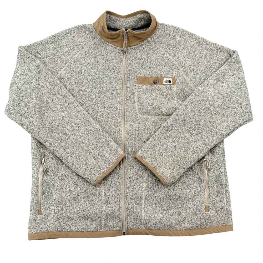 The North Face Mens Gordon Lyons Full Zip Fleece Jacket Gray Tan XL NF0A33R5